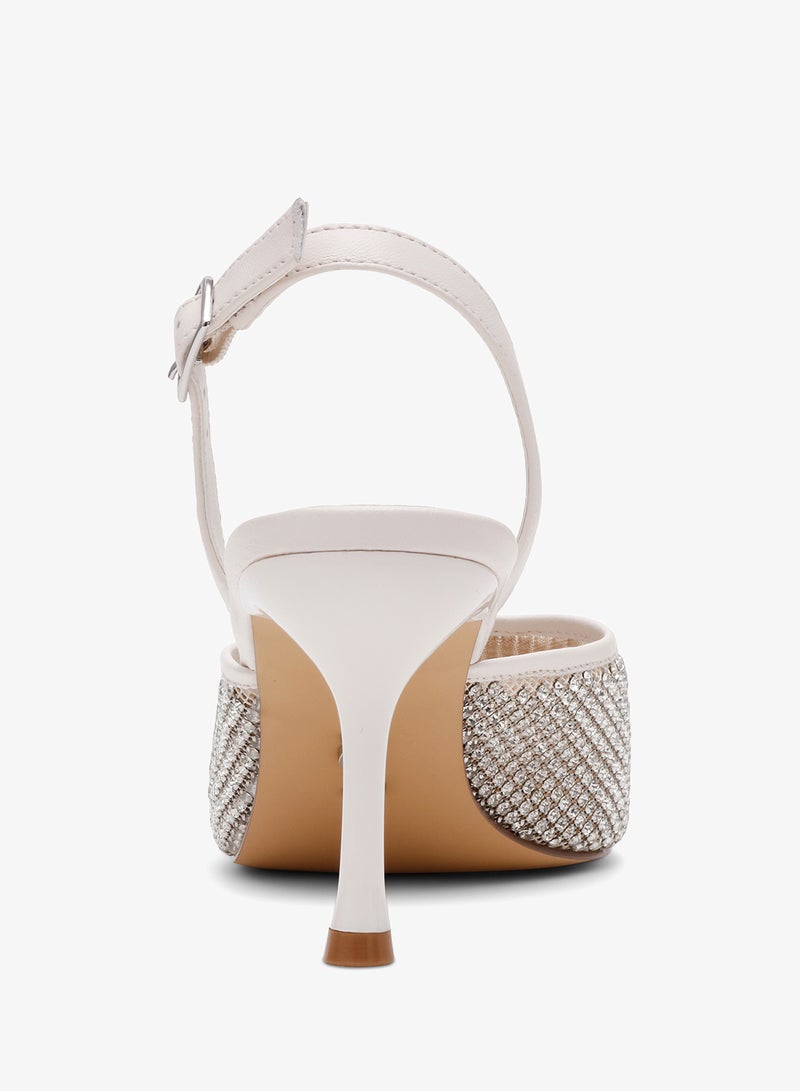 ستيف مادن حذاء بكعب مزين بالكريستال وجلد البولي يوريثان النابا - Image 3